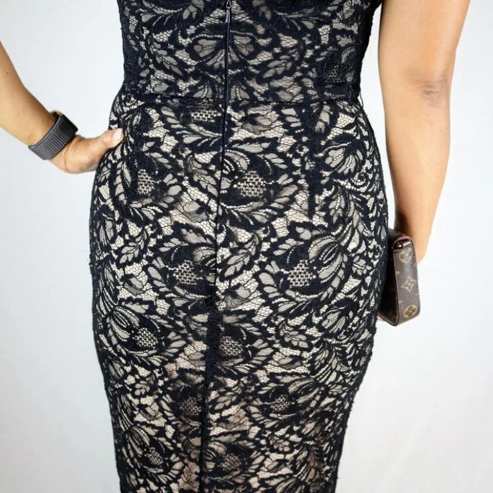 Theia A Night To Remember Black Lace Formal Gown $995 - Picture 9 of 12